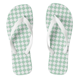 Green White Chequered Diamond Pattern  Flip Flops