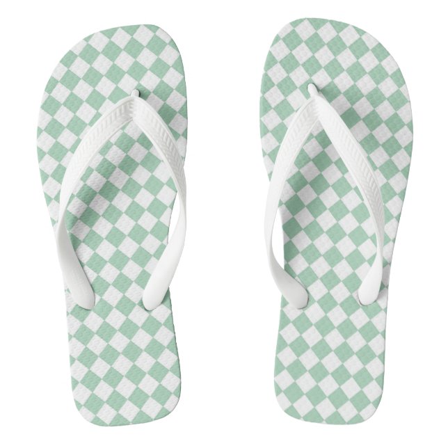 Green White Chequered Diamond Pattern  Flip Flops (Footbed)