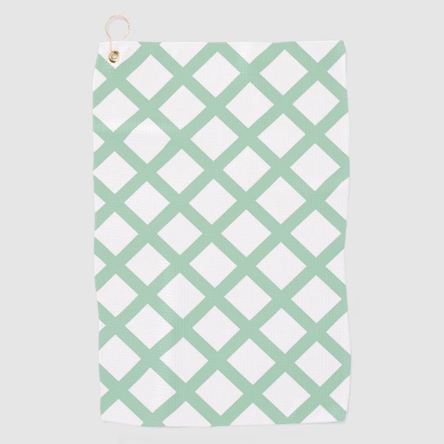 Green White Chequered Diamond Pattern Golf Towel (Front)