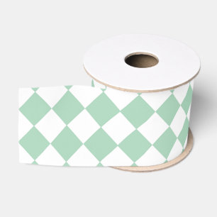 Green White Chequered Diamond Pattern Grosgrain Ribbon