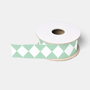 Green White Chequered Diamond Pattern Grosgrain Ribbon