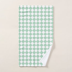 Green White Chequered Diamond Pattern  Hand Towel