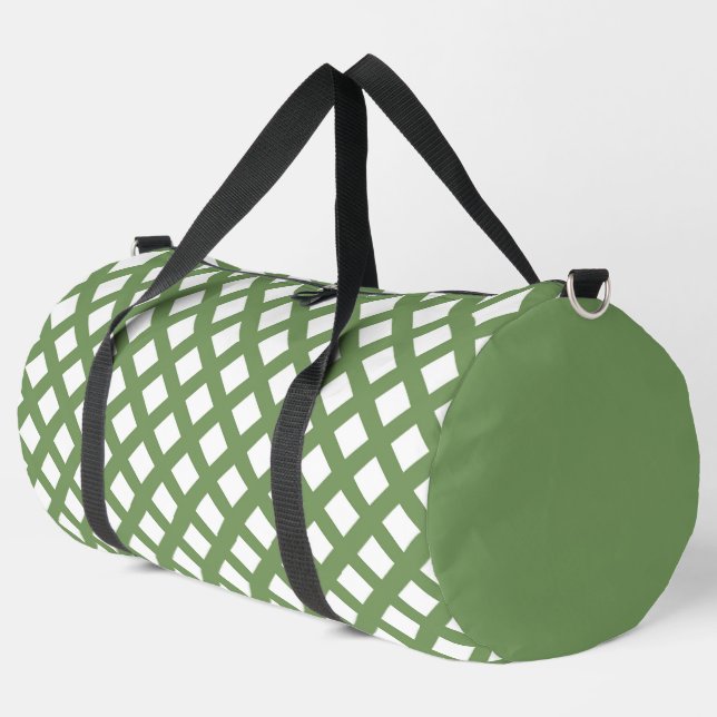 Green White Chequered Diamond Pattern Large Duffle Bag (Left Corner)