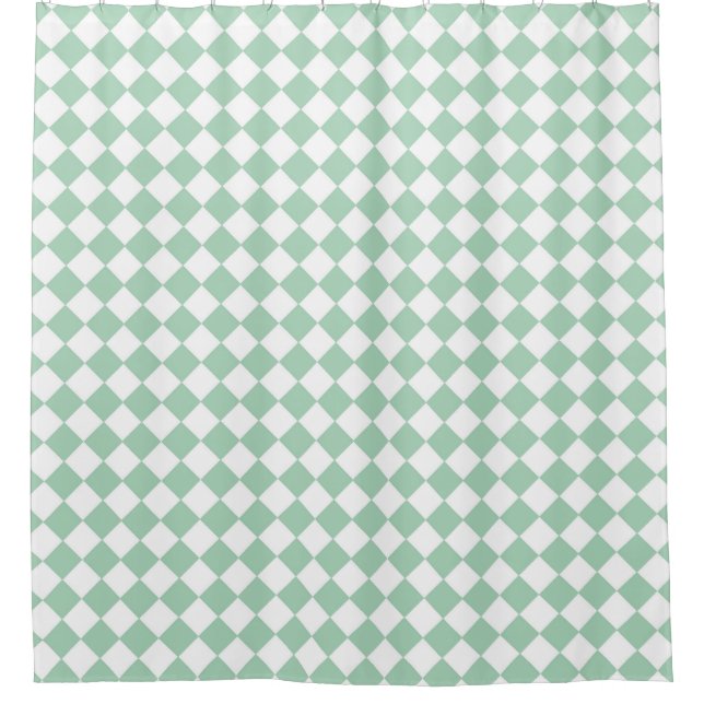 Green White Chequered Diamond Pattern  Shower Curtain (Front)