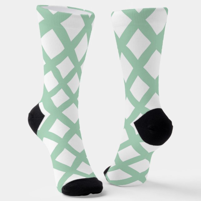 Green White Chequered Diamond Pattern Socks (Angled)