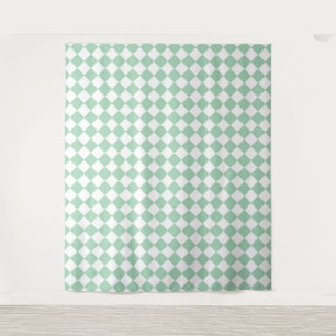 Green White Chequered Diamond Pattern Tapestry