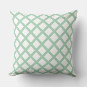 Green White Chequered Diamond Stripes Pattern Cushion