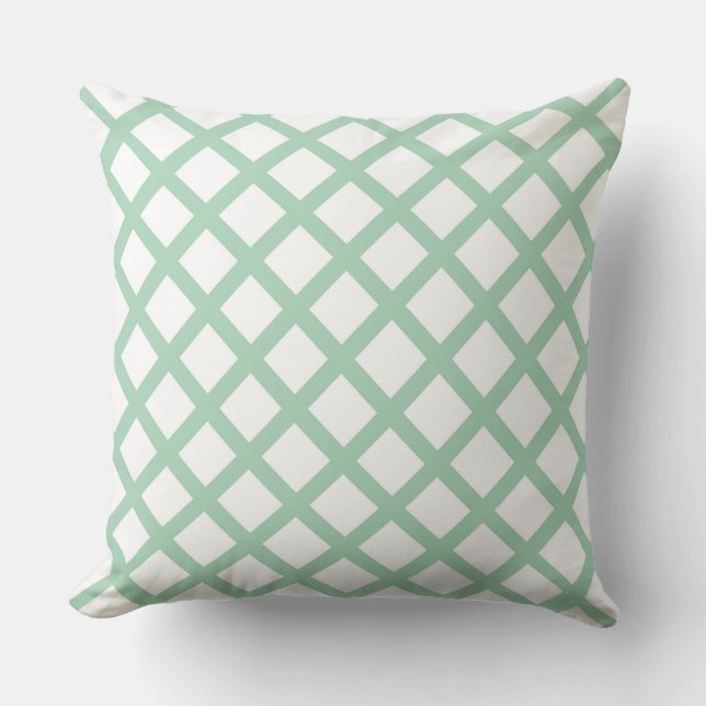 Green White Chequered Diamond Stripes Pattern Cushion (Front)