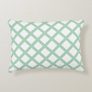 Green White Chequered Diamond Stripes Pattern Decorative Cushion