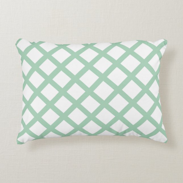Green White Chequered Diamond Stripes Pattern Decorative Cushion (Front)