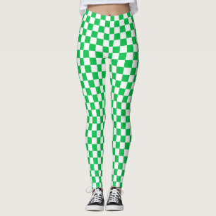 Green & White Chequered Spandex Leggings