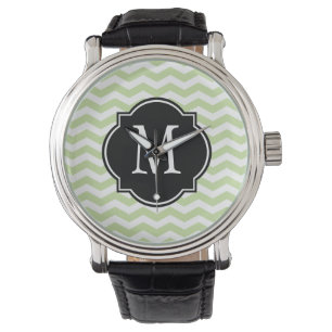 Green & White Chevron Pattern Watch