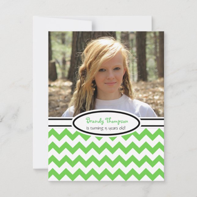 Green & White Chevron: Picture:Party Invitation (Front)