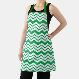 Green White Chevron Zigzag Pattern Design Apron