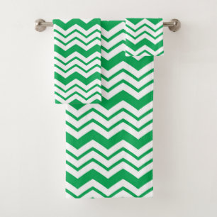Green White Chevron Zigzag Pattern Design Bath Towel Set
