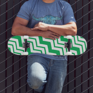 Green White Chevron Zigzag Pattern Design  Skateboard