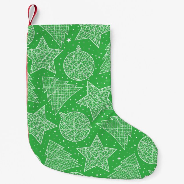 Green & White Christmas Pattern Christmas Stocking (Front)