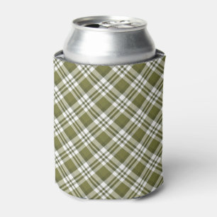 GREEN WHITE CHRISTMAS PLAID PATTERN CAN COOLER