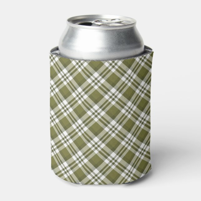 GREEN WHITE CHRISTMAS PLAID PATTERN CAN COOLER (Can Front)