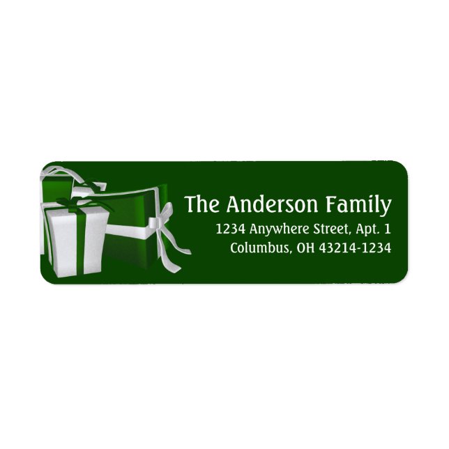 Green & White Christmas Presents Address Labels (Front)