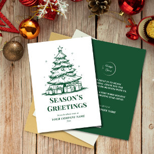 Green White Christmas Tree Custom Logo Business  Holiday Card