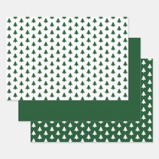 Green/White Christmas Tree Iconic Pattern Wrapping Paper Sheet (Set)