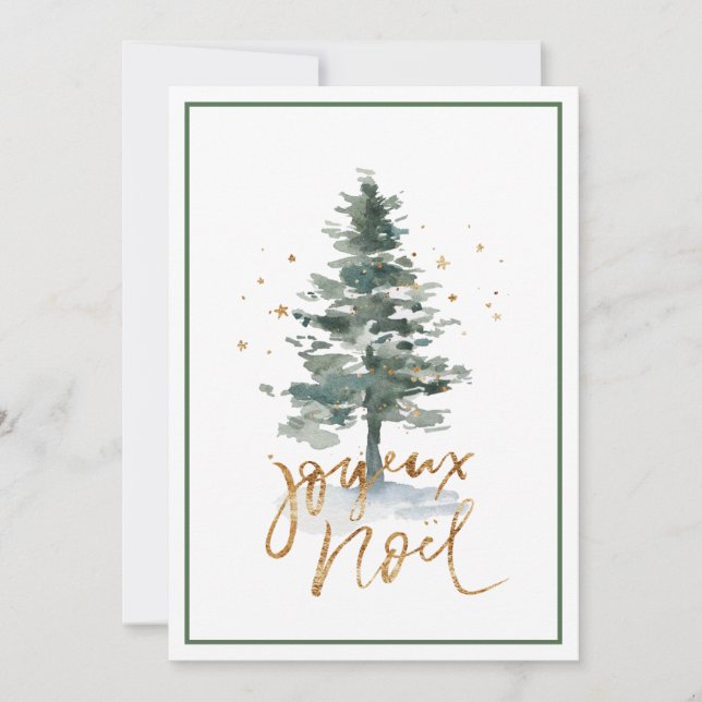 Green White Christmas Tree Joyeux Noel Holiday Card (Front)