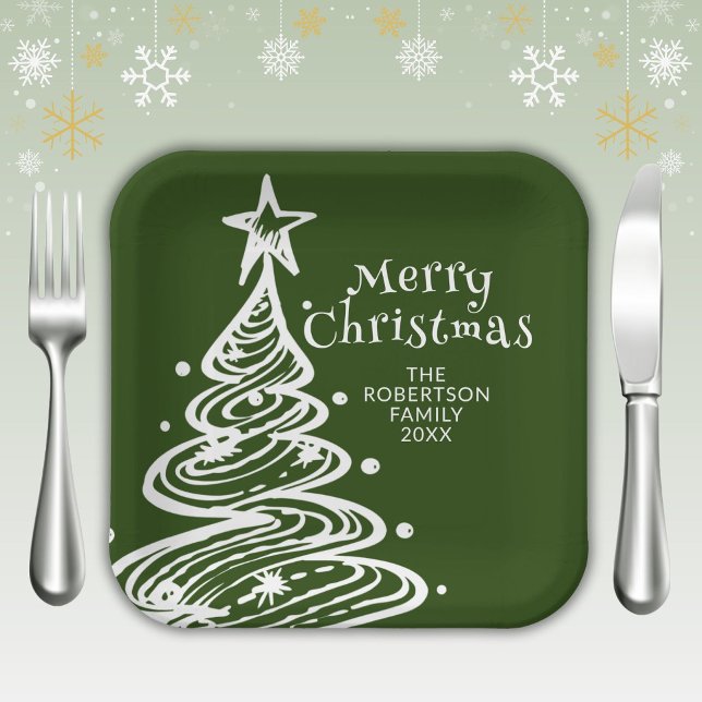 Green White Christmas Tree Party Paper Plate (Creator Uploaded)