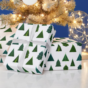 Green & White Christmas Tree Pattern Wrapping Paper