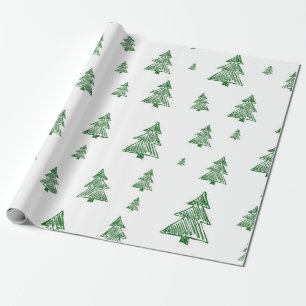 Green & White Christmas Tree Print Wrapping Paper