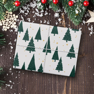 Green White Christmas Tree Wrapping Paper