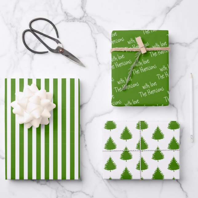 Green | White | Christmas Wrapping Paper Sheet (Front)
