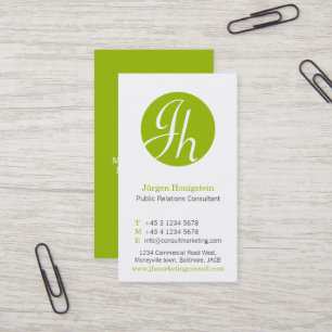 Green white circle initial modern business card