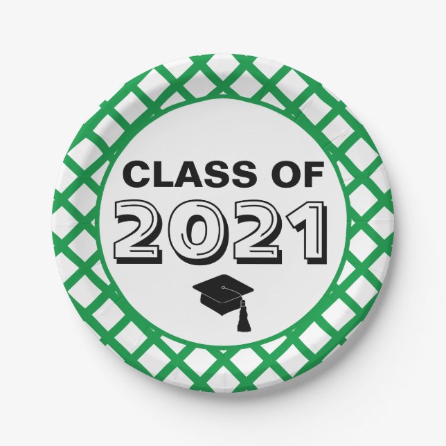 Green & White Class of 2024 Graduation Paper Plate (Front)
