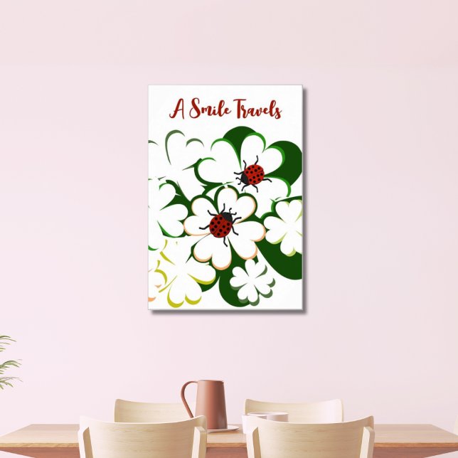 Green & White Clover Lady Bug A Smile Travels Poster (A Smile Travels, Clover and Ladybugs)