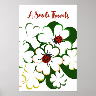Green & White Clover Lady Bug A Smile Travels Poster