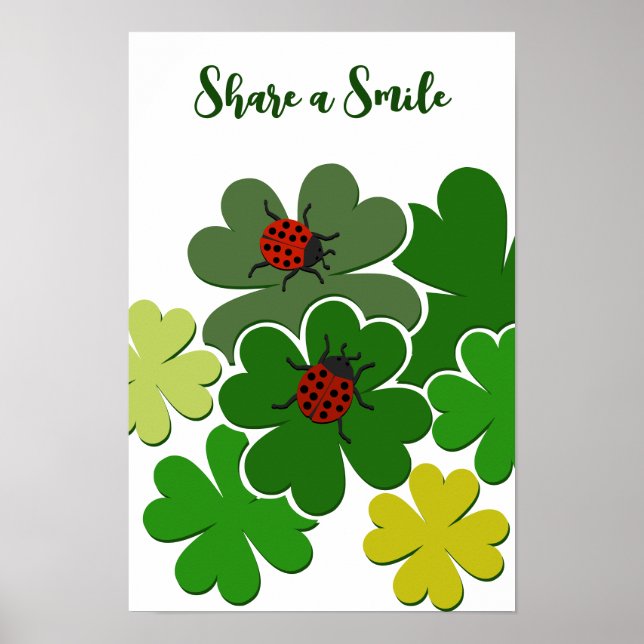 Green & White Clover Lady Bug Share A Smile Poster (Front)
