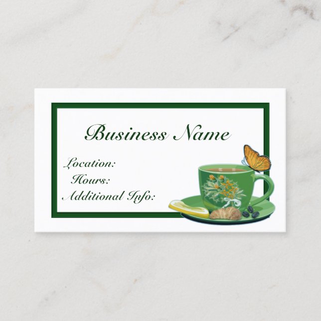 Green & White Coffee Cup Business Card (Front)