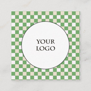 Green White Colours Checks Pattern & Big Logo Square Business Card