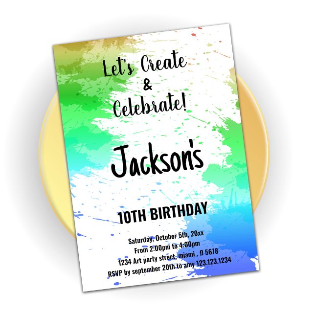 Green White Colours Paint Birthday Invitations (Creator Uploaded)