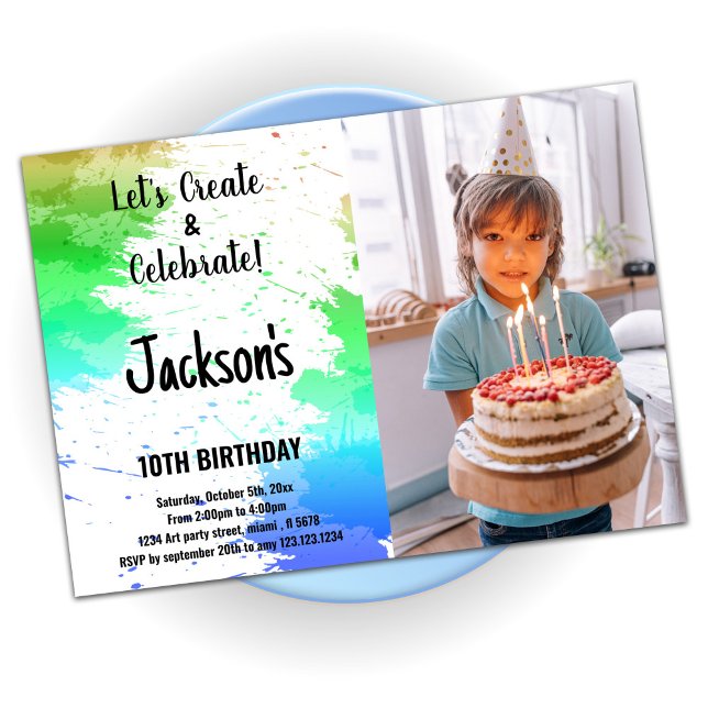 Green White Colours Paint Birthday With Photo Invitation (Creator Uploaded)
