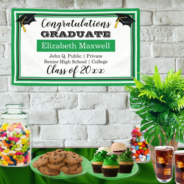 Green | White Congratulations Graduate Graduation Banner (Creator Uploaded)