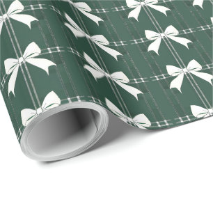 Green White Coquette Bow Christmas Birthday Wrapping Paper