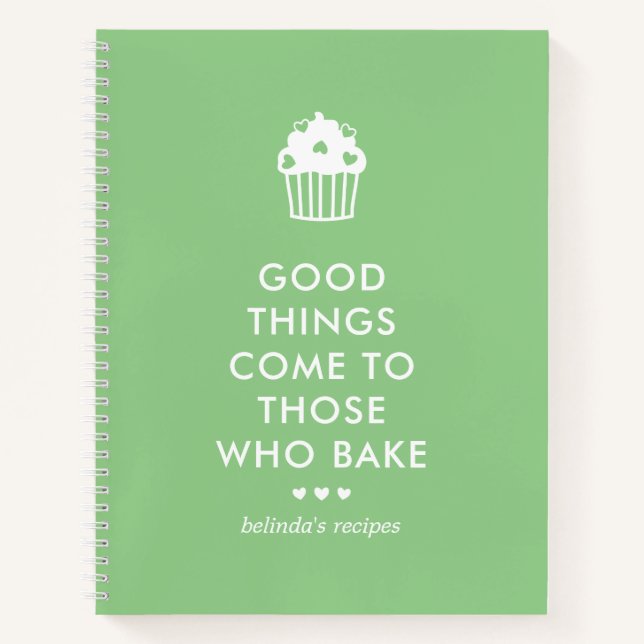Green White Cupcake Good Things Baking Recipe Notebook (Front)
