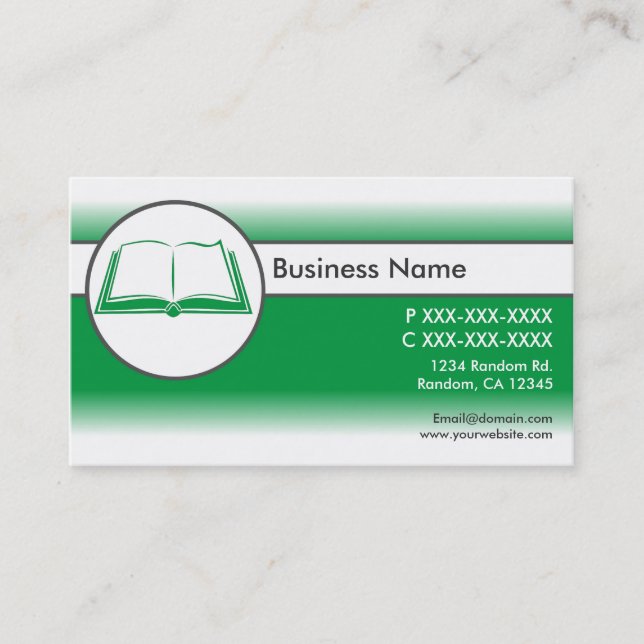 Green white custom open book business cards (Front)
