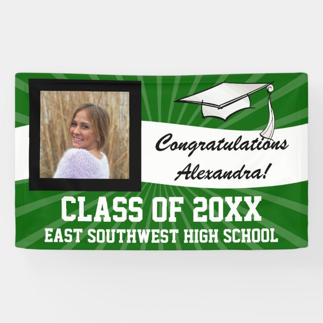 Green White Custom Photo Graduation Sign (Horizontal)