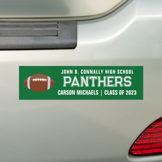 Green White Custom School Football Team Player Bumper Sticker (On Car)