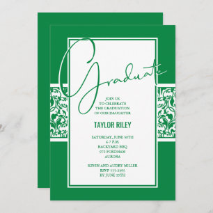 Green White Damask Graduation Party Invitation