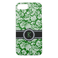 Green & White Damasks White Diamonds Accents