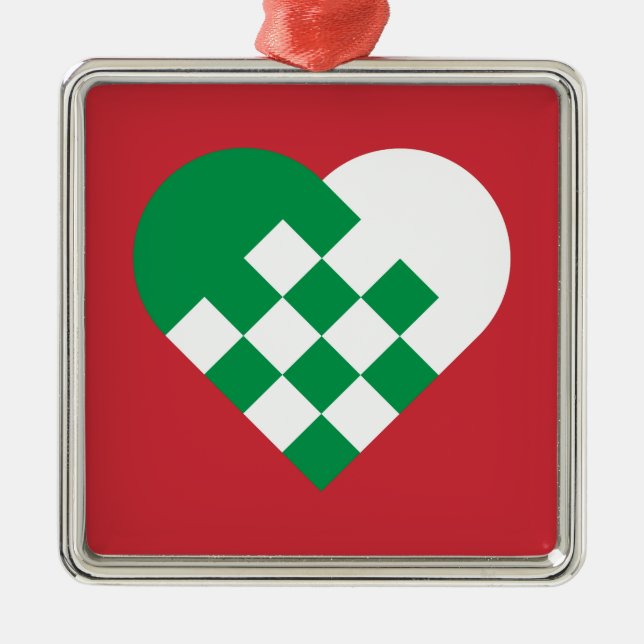 Green White Danish Heart Metal Tree Decoration (Front)